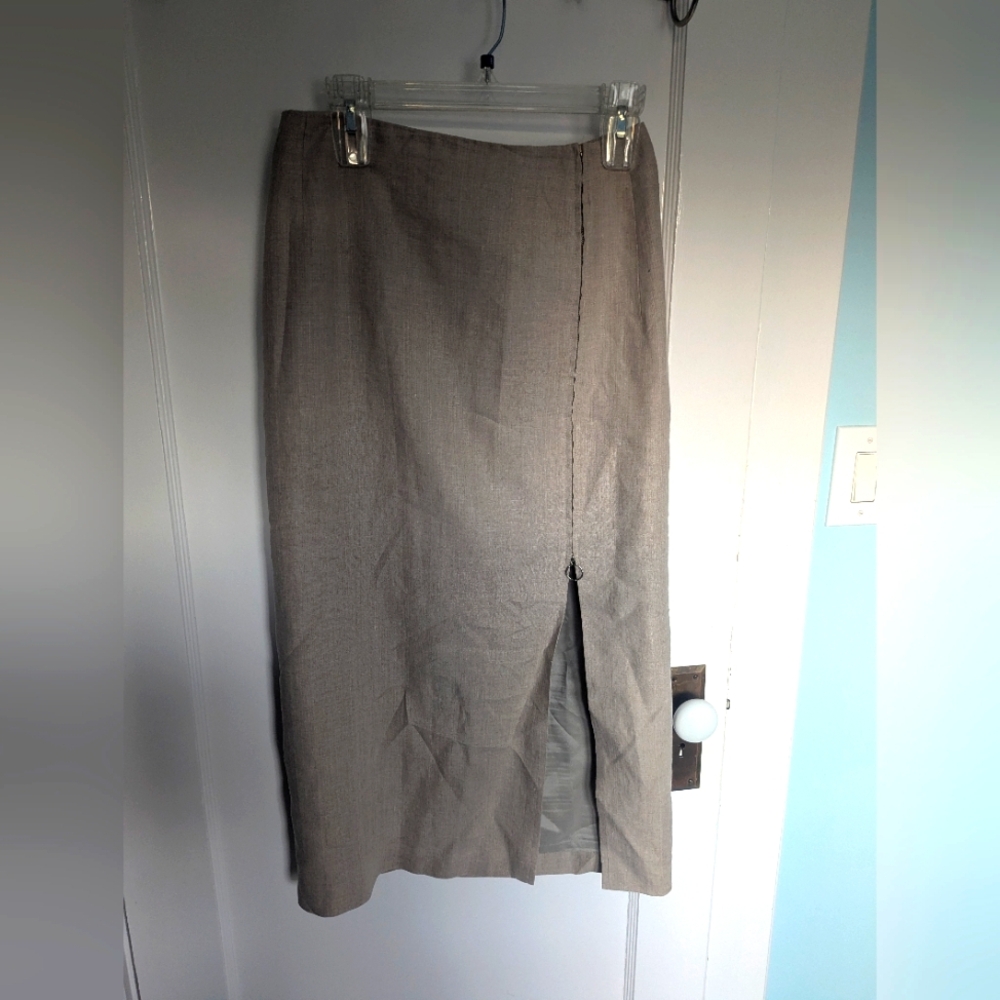 Elegant Tan Linen Women's Skirt With Side Zipper size M